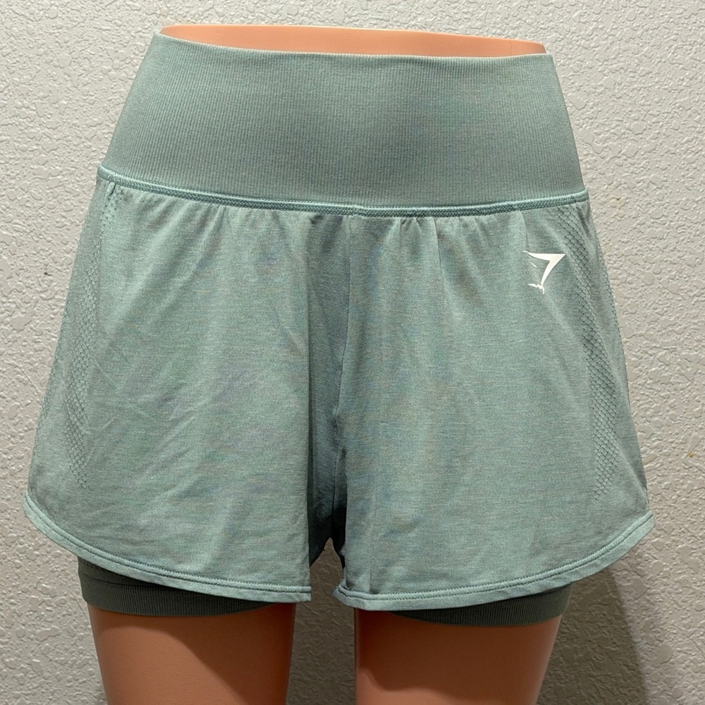 Gymshark Energy Seamless 2-in-1 Shorts Sage Green Marl High Waist Womens XS